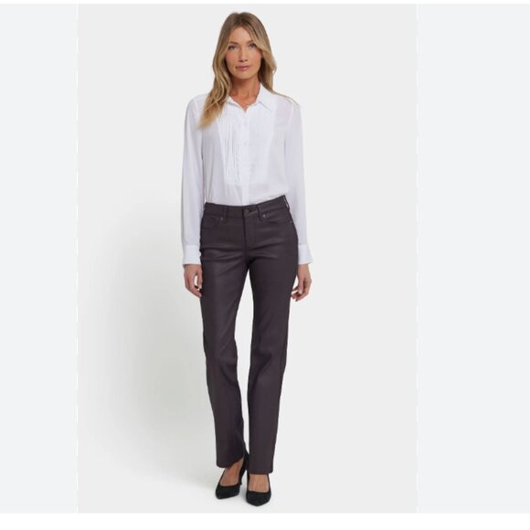 NWT NYDJ Marilyn Coated High Rise Straight Jeans Color:Fig Coated / Purple - Picture 1 of 11
